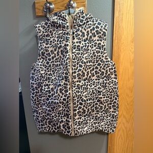 Leopard Print & Tan Reversible Hooded Vest
